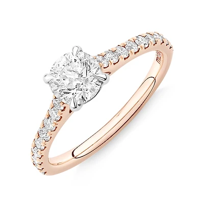 Bague de fiançailles avec 1 1/4 carat de diamants en or rose et blanc 14 carats