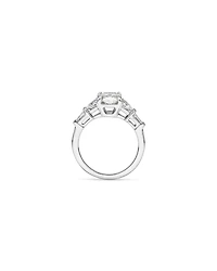 2,86 Carats Poids Total Bague De Fiançailles En Diamant Cultivé En Laboratoire, Coupe Radieuse, Pierres Latérales Taille Fantaisie, En Or Blanc 14 Ct