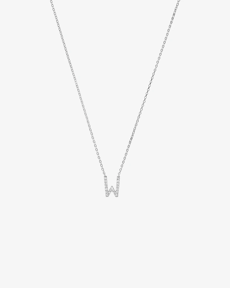 Collier en or blanc 10 K avec pendentif W à diamants totalisant 0,10 ct
