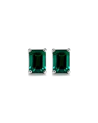 Emerald Cut Green Created Emerald Gemstone Stud Earrings and Pendant Necklace Set in Sterling Silver