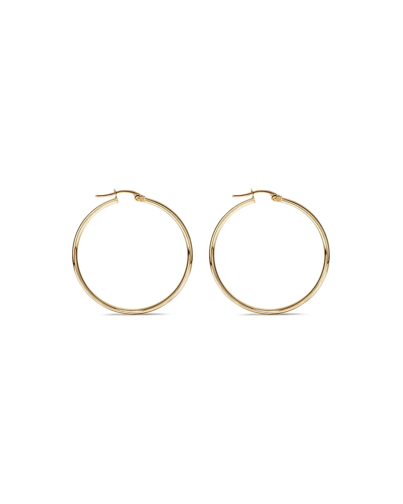 30mm Rounded Flat Hoop Earrings in 10kt Yellow Gold
