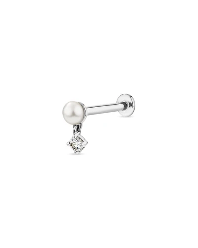 Cultured Fresh Water Pearl & White Sapphire Single Helix Earring in 10kt Gold