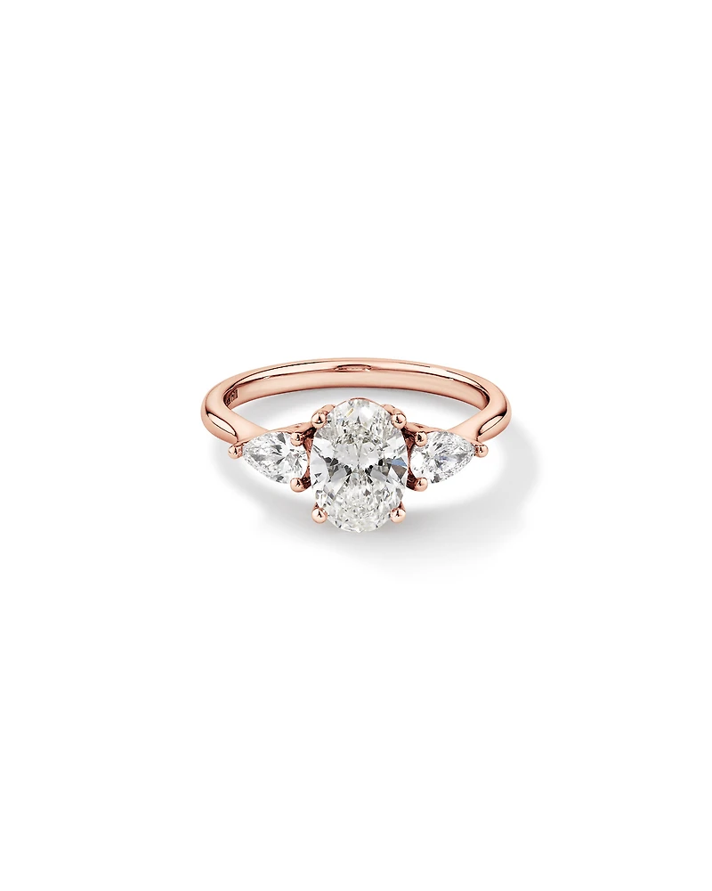 1.65 Carat TW Three Stone Oval and Pear Shaped Laboratory-Grown Diamond Engagement Ring in 14kt Rose Gold