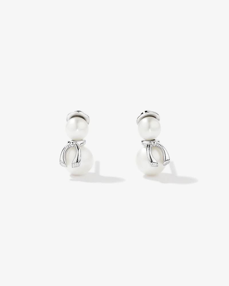 Snowman Stud Earrings with Cultured Freshwater Pearls in Sterling Silver
