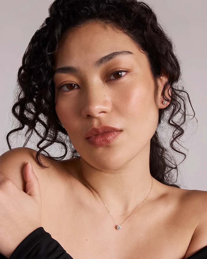 0.50 Carat TW Round Brilliant Laboratory-Grown Diamond Halo Pendant in 10kt Yellow Gold