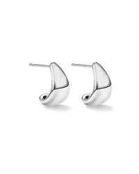 Polished Small Half Hoop Dome Stud Earrings in Sterling Silver