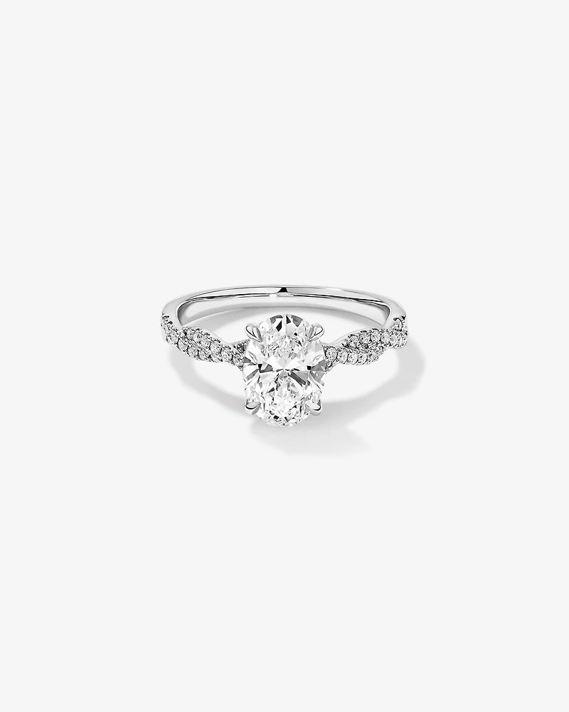 Bague de fiançailles 1,70 carat TW coupe ovale en diamant à torsade laboratoire or blanc 14 carats