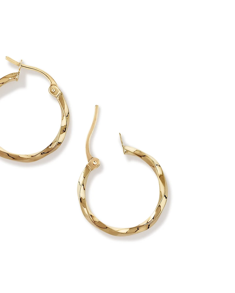 15mm Square Twist Hoop Earrings in 10kt Yellow Gold