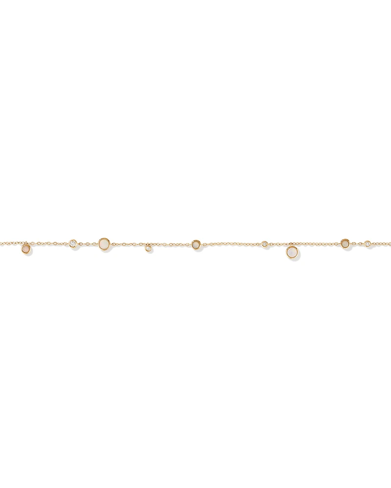 Station Bracelet with Opal & Diamonds in 10kt Yellow Gold