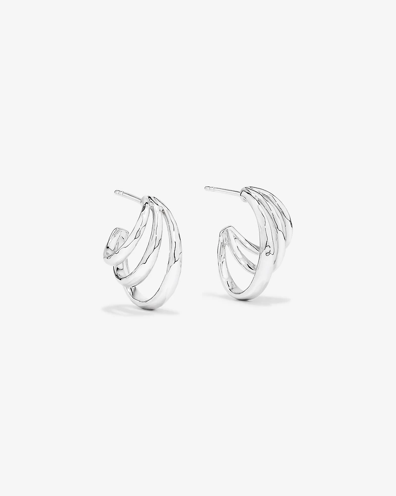 Graduated Triple Half Hoop Stud Earrings Sterling Silver