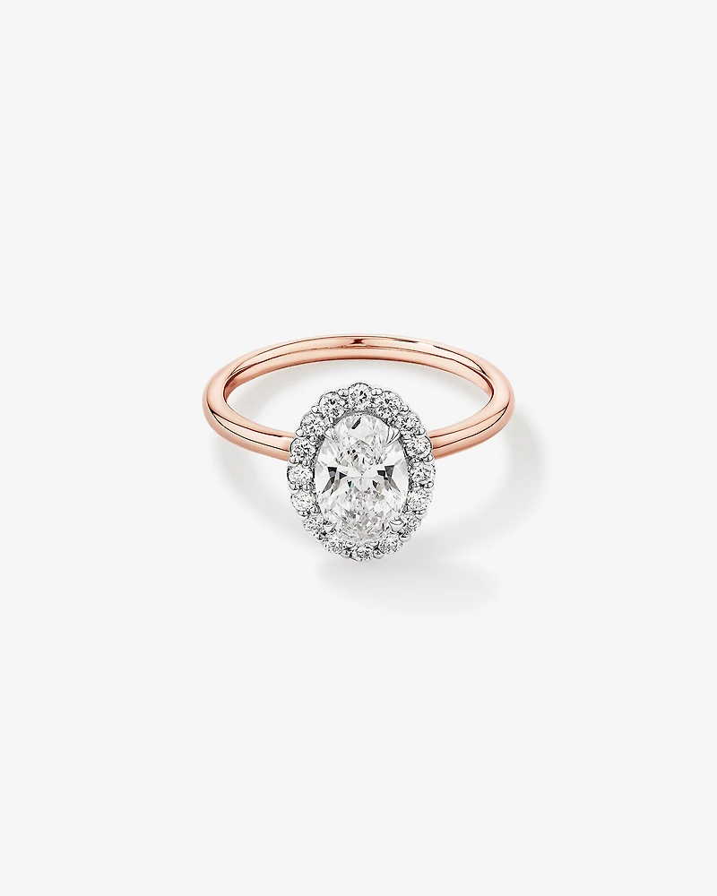 1.46 Carat TW Oval Cut Laboratory-Grown Diamond Halo Engagement Ring 14kt Rose and White Gold
