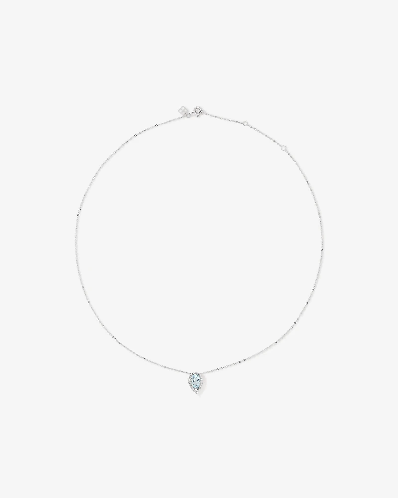Oval Cut Blue Aquamarine Gemstone and 0.19 Carat TW Diamond Halo Pendant Necklace in 10kt White Gold