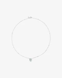 Oval Cut Blue Aquamarine Gemstone and 0.19 Carat TW Diamond Halo Pendant Necklace in 10kt White Gold