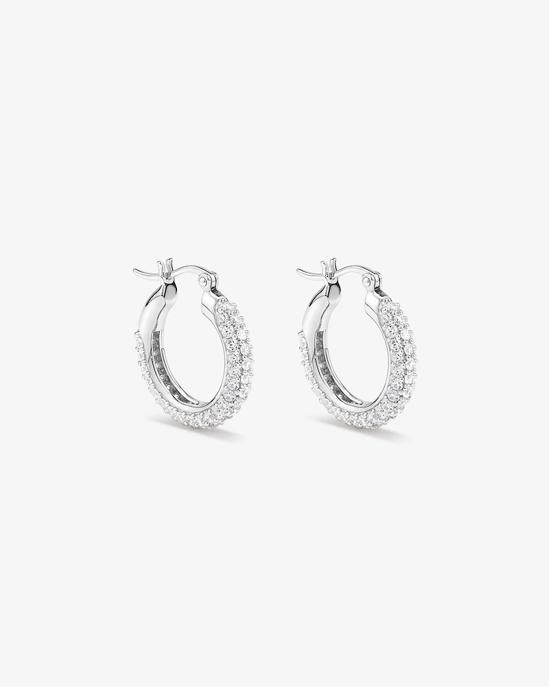 Boucles D'Oreilles Créoles Pavées De Petits Zircons Cubiques En Argent Sterling