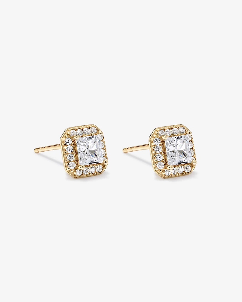 Boucle d’oreille halo en vermeil 18 ct avec zirconiums cubiques