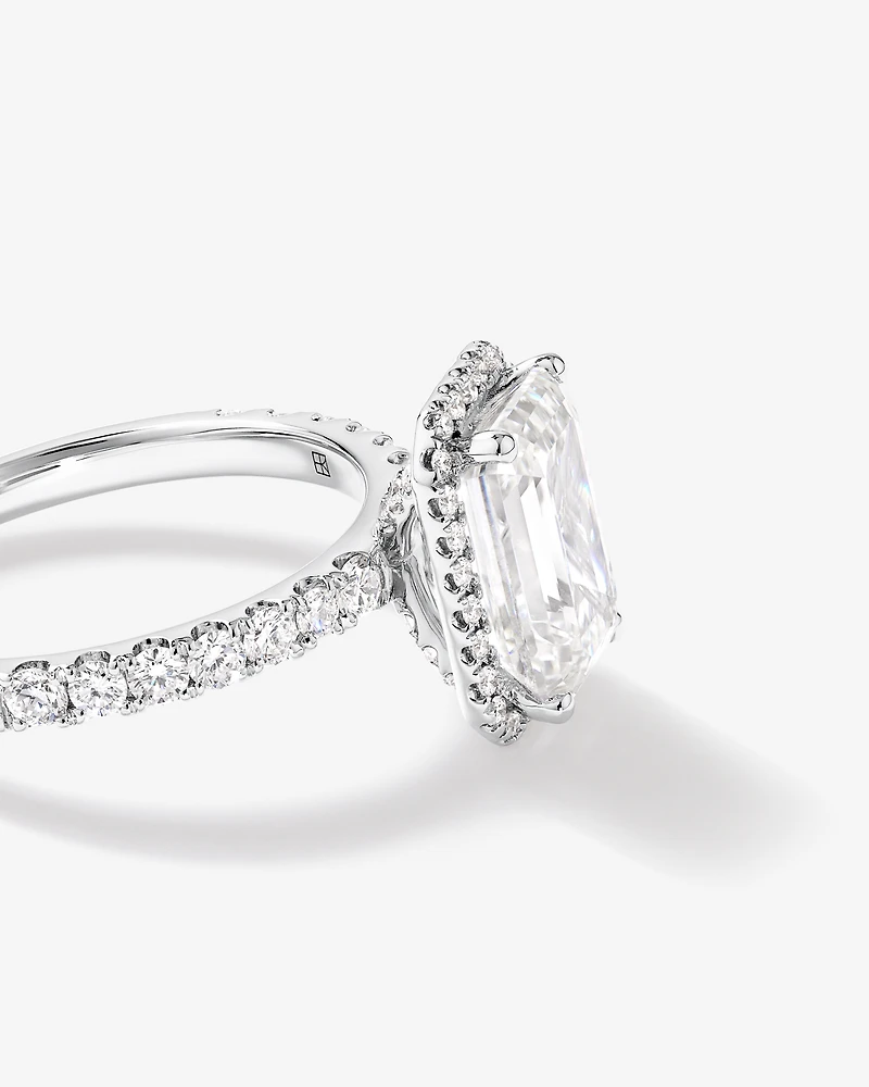 3.60 Carat TW Emerald Cut Laboratory-Grown Diamond Halo Engagement Ring in 18kt White Gold