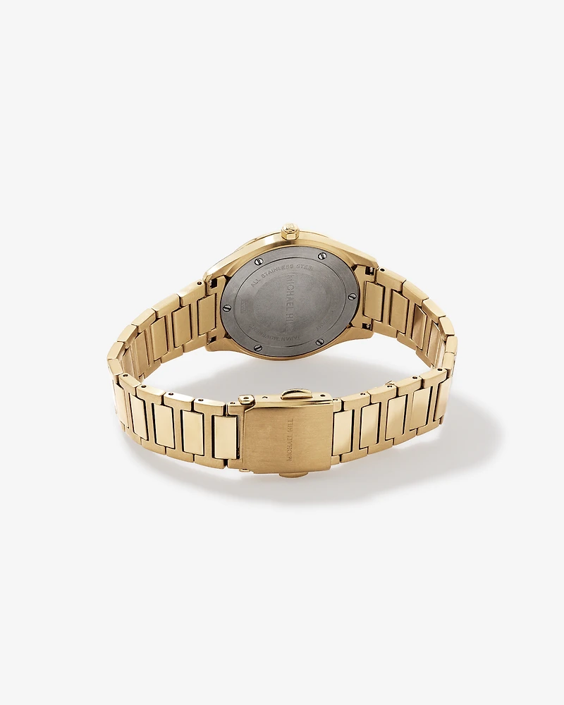Quartz Watch in Gold Tone with Sunray-Patterned Green Dial