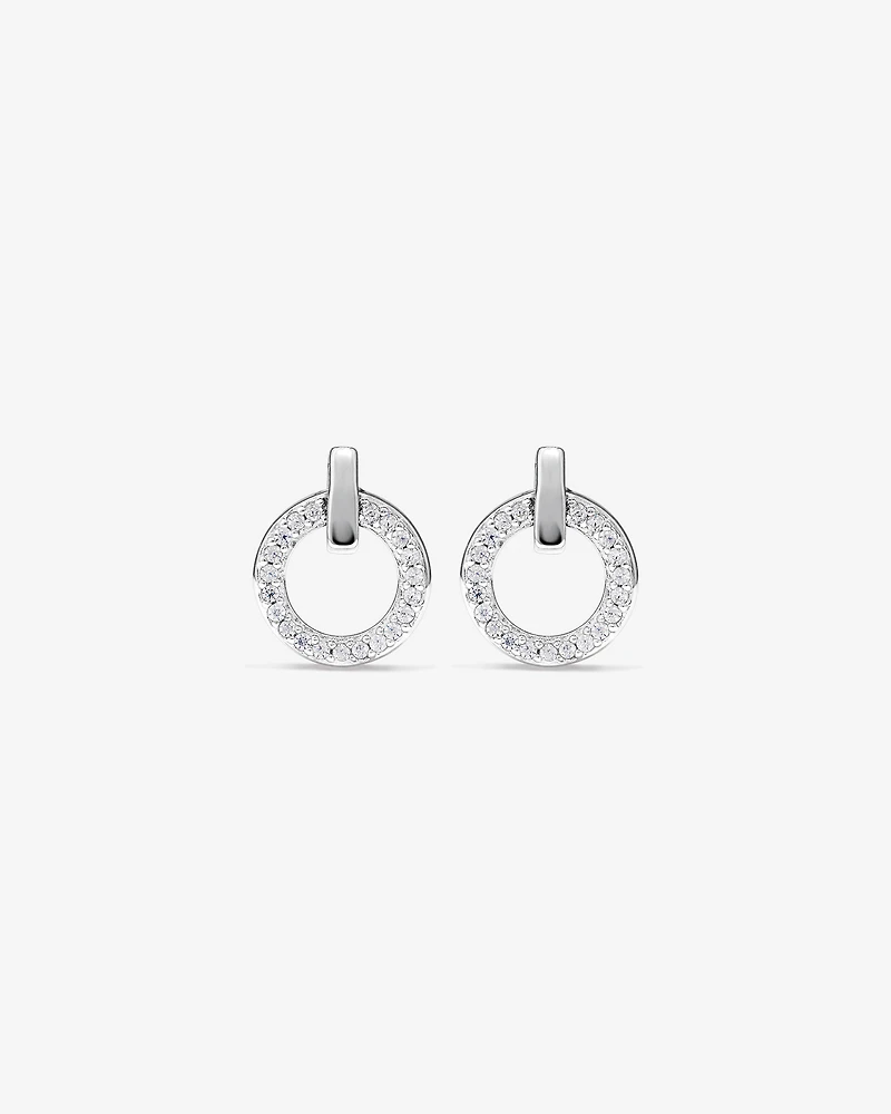 Door Knocker Stud Earrings with Cubic Zirconia in Sterling Silver