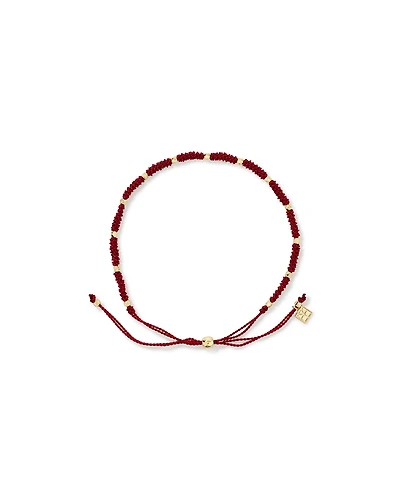 Burgundy Cord Bead Bracelet in 10kt Yellow Gold
