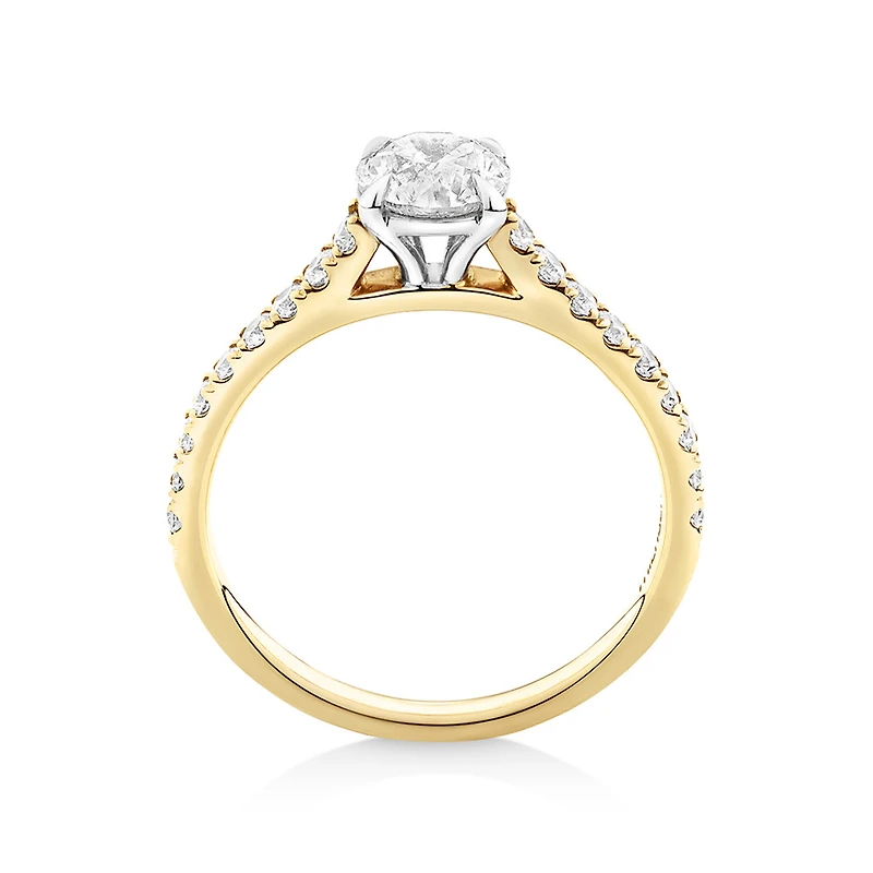 Bague de fiançailles avec 1 1/4 carat de diamants en or jaune/blanc 14 carats