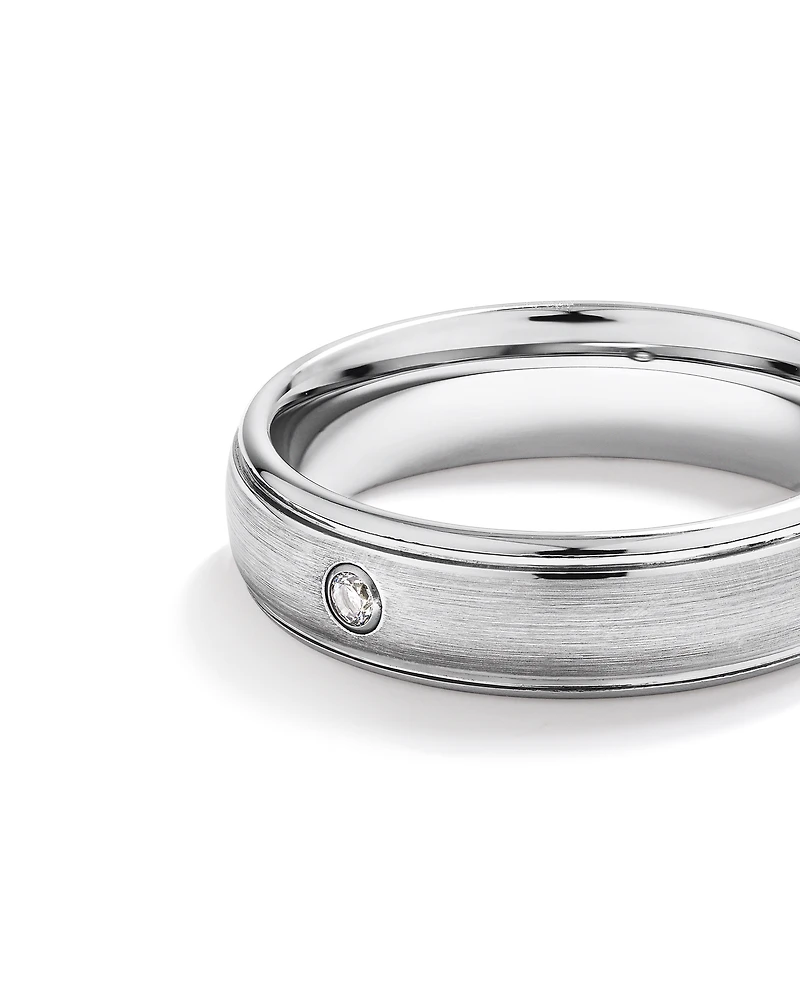 6mm Polished and Brushed Diamond Wedding Band in Tungsten