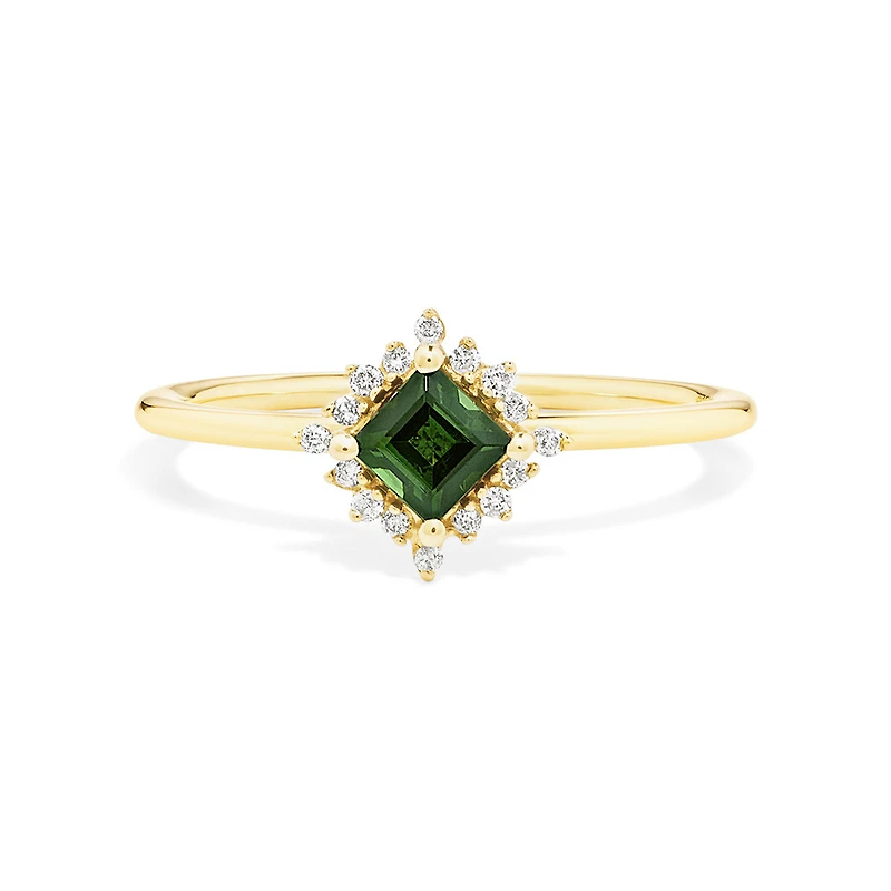 Bague en or jaune 10 K à tourmaline verte et à diamants