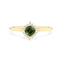 Bague en or jaune 10 K à tourmaline verte et à diamants