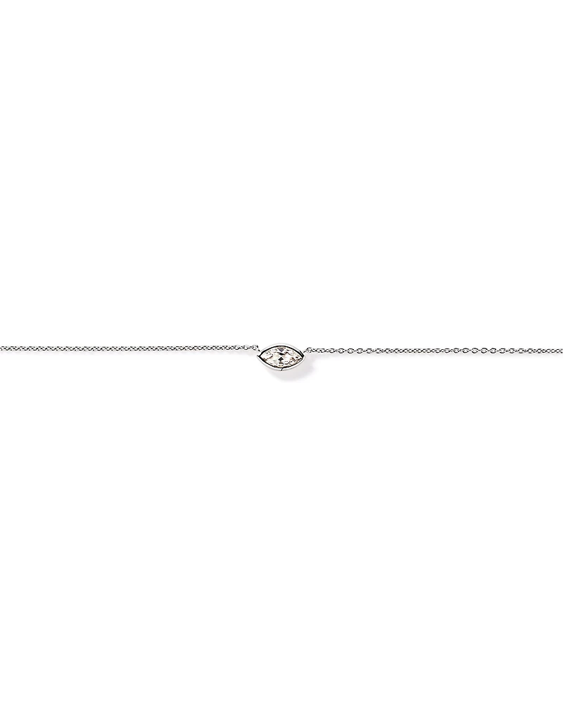 Marquise Cut White Created Sapphire Bezel Necklace in 10kt White Gold
