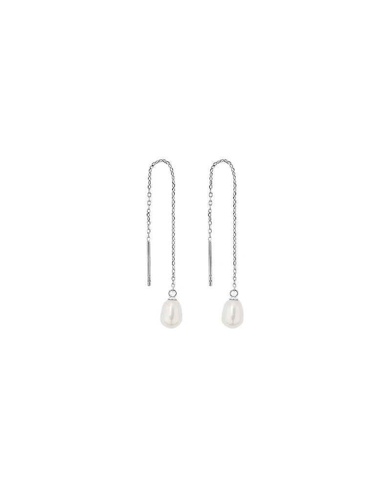 6mm Threader Earrings with Cultured Freshwater Pearls in Sterling Silver