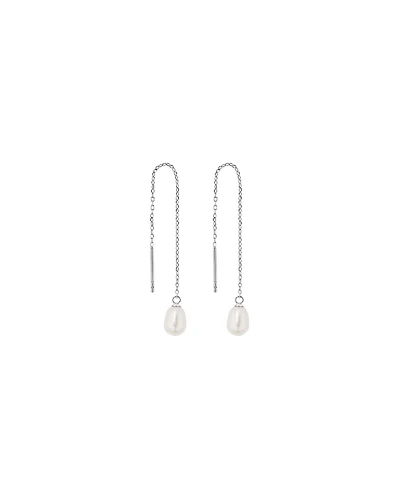 6mm Threader Earrings with Cultured Freshwater Pearls in Sterling Silver