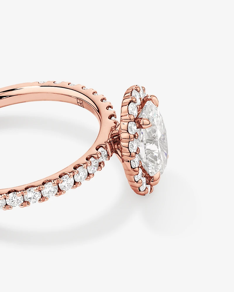 1.78 Carat TW Oval Laboratory-Grown Diamond Halo Engagement Ring in 14kt Rose Gold