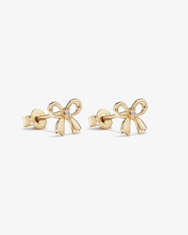 Cubic Zirconia Bow Stud Earrings in 10kt Yellow Gold