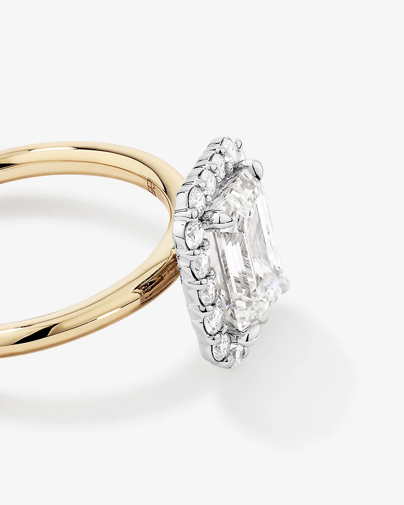 2.34 Carat TW Emerald Cut Laboratory-Grown Diamond Halo Engagement Ring in 14kt Yellow Gold