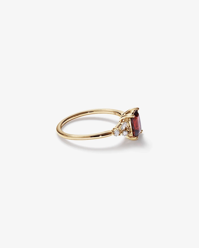 Radiant Cut Garnet and 0.16 Carat TW of Diamonds Scatter Ring in 10kt Yellow Gold