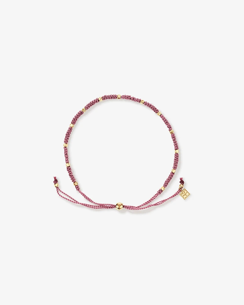 Bracelet de perles en cordon rose poussiéreux en or jaune 10 carats