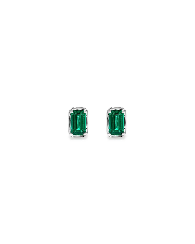 Emerald-Cut Created Emerald Stud Earrings in Sterling Silver