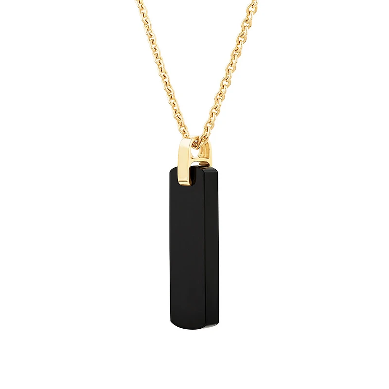 Men's Rectangular Onyx Pendant on Rolo Chain in 10kt Yellow Gold