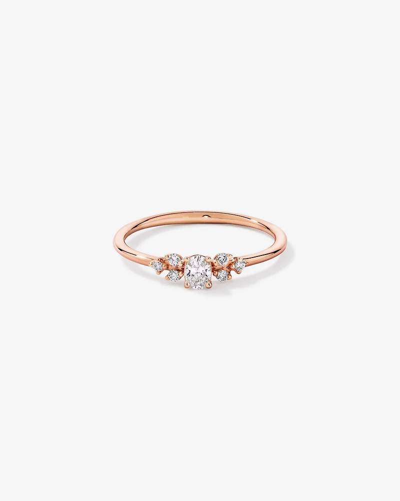 Bague de promesse en or rose 10 carats avec diamants laboratoire taille ovale et brillant rond (poids total 0,20 carat)