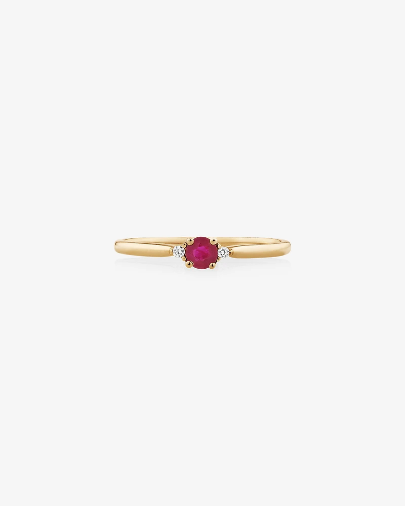 3 Stone Ring with Ruby & Diamonds in 10kt Yellow Gold
