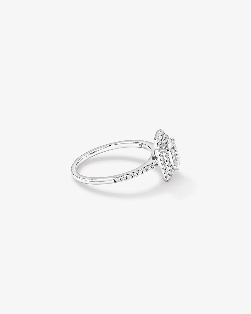 0,50 carat TW bague de fiançailles halo double avec diamant taille pie en or blanc 14 carats