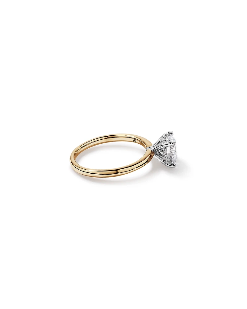1.55 Carat TW Round Brilliant Lab-Grown Diamond Solitaire Hidden Halo Engagement Ring in 14kt Yellow and White Gold