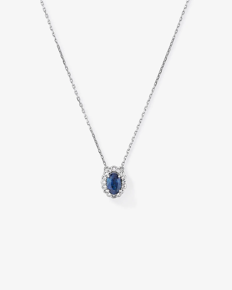 Australian Sapphire & 0.09 Carat TW Diamond Halo Necklace in 10kt White Gold