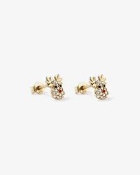 Reindeer Stud Earrings with Cubic Zirconia in 10kt Yellow Gold