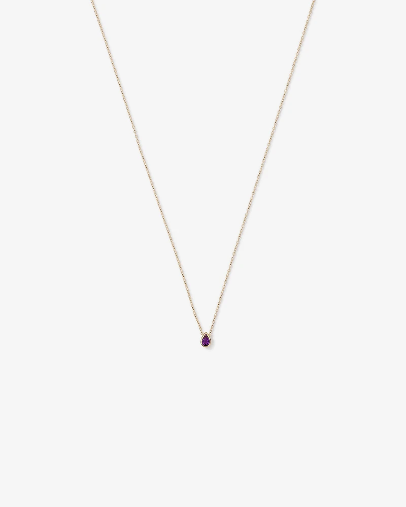 Pear Cut Purple Amethyst Gemstone Pendant Necklace Bezel Set in 10kt Yellow Gold