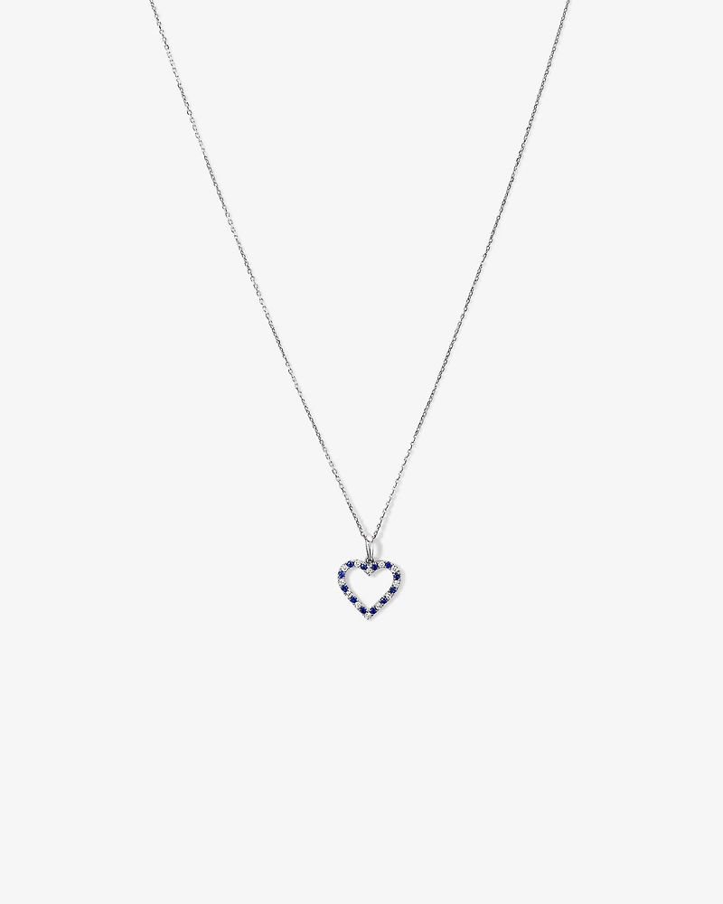 Heart Necklace with Created Blue Sapphire & 0.16 Carat TW of Diamonds in Sterling Silver