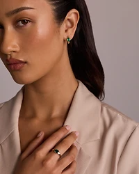 Created Emerald Bezel Huggie Earrings in 10kt Yellow Gold