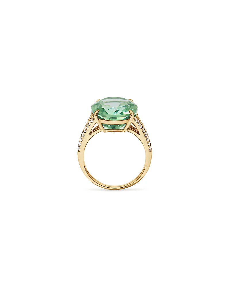 Oval Green Amethyst & 0.33 Carat TW Diamond Split Shank Ring 10kt Yellow Gold