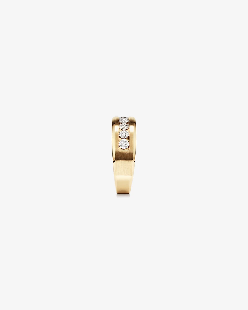 15 Carat TW Round Brilliant Half Bevelled Edge Channel Set Men's Ring 10kt Yellow Gold