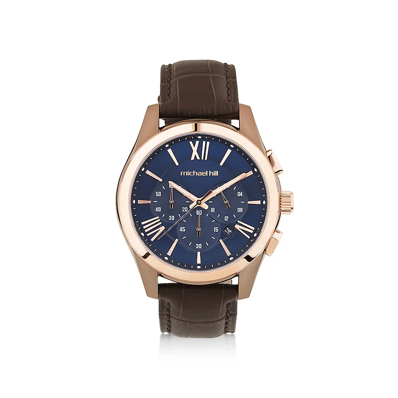 Men's Chronograph Watch in Brown Tone Stainless Steel and Brown Leather