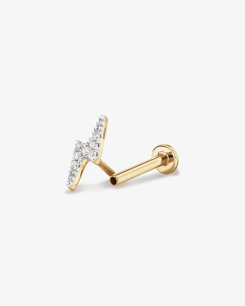 Diamond Lightning Bolt Flat Back Helix Stud Earring in 10kt Yellow Gold